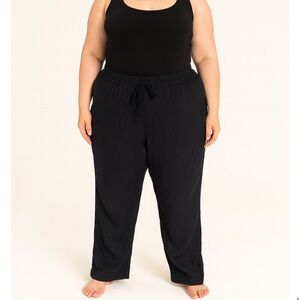 Lane Bryant Womens Black Linen Blend Pockets Drawstring Pants Size 20 Relaxed